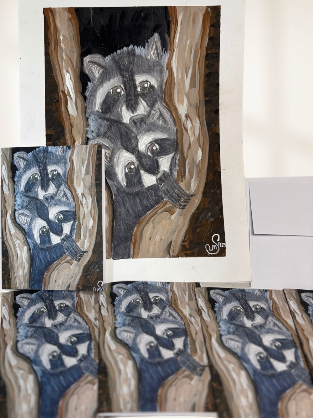 Mischievous Raccoons Greeting Card Set of 5 | Woodland Wildlife Art Cards